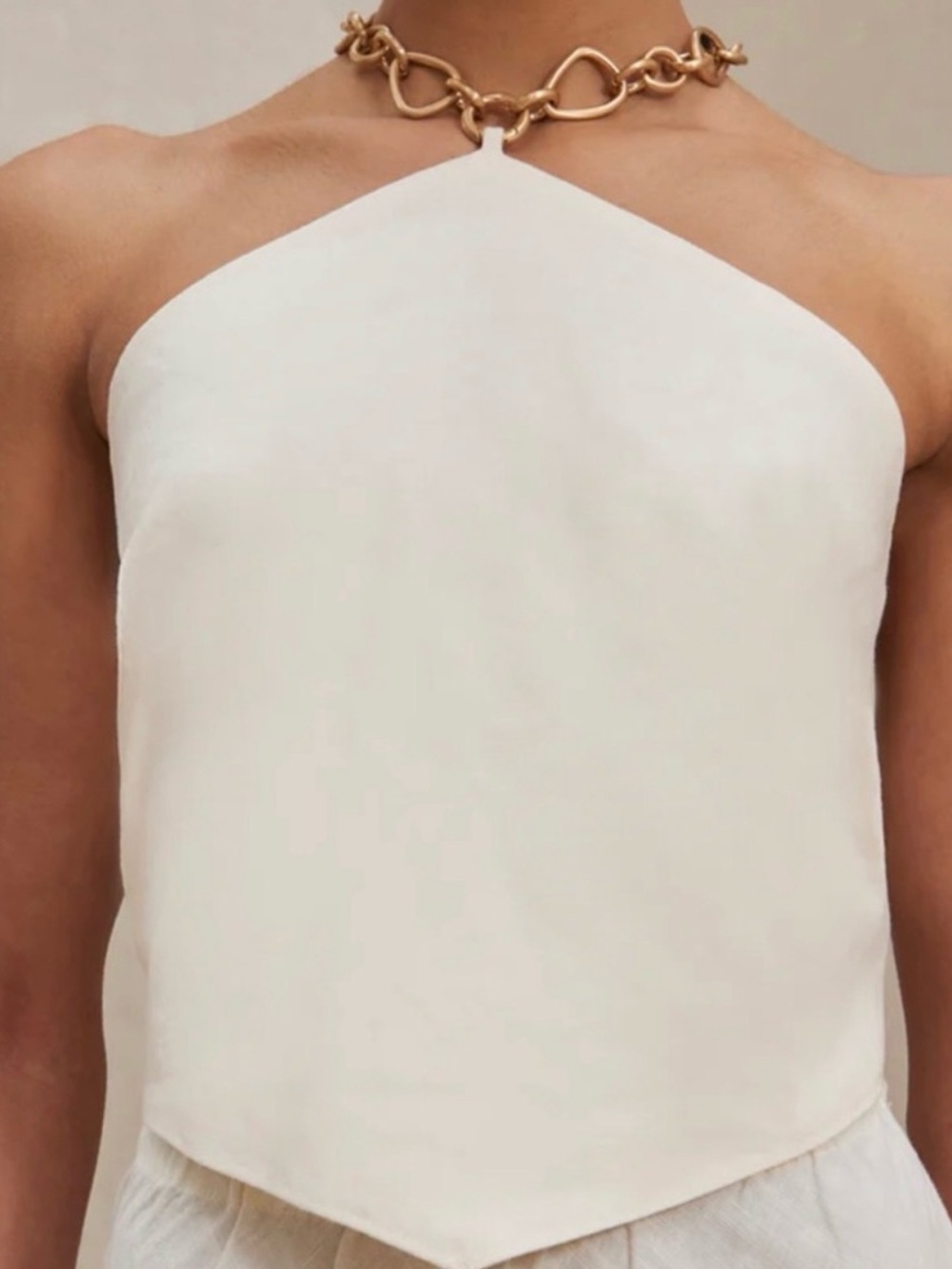 Cult Gaia Olivine Off White Chain Halter Top Gold Chain Open Back Linen Blend XS - Picture 4 of 6